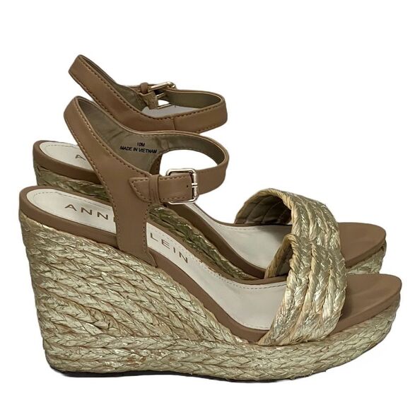 Anne Klein Lina Espadrille Wedge Shoes Women’s‎ 10 Gold Woven Metallic Designer - Picture 2 of 16